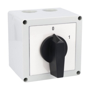 Intrerupator 40A 15kw 0-1 ON-OFF 3 poli IP65 cu came industrial aplicat casetat 110x110mm - Img 1