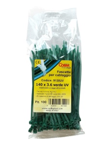 Set 100 buc colier cablu verzi foarte rezistent la UV 140x3,6 pentru aplicații în aer liber COBRA 9130UV - Img 3