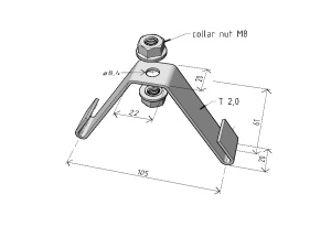 Suport central 105x61mm pentru canal cablu din sârmă 100x50mm prindere cu tijă filetată M8 - Img 2