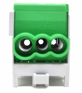 Clema de distributie derivatie 1 pol pe sina DIN omega 3 intrari ( 1x35+2x25mm2) pe fiecare parte, verde pentru impamantare - Img 3
