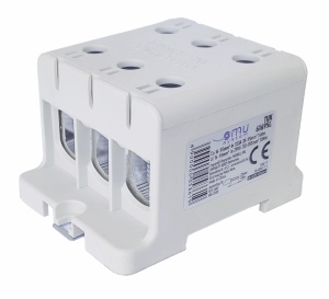 Clema terminala conexiune 1 pol gri Cu-Al 6 gauri 16-95mm² montare pe sina DIN 35mm 290A (Al) 320A ( Cu) cu surub imbus
