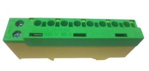 Clema terminala galben-verde PE 80A 690V 2x1,5 - 10/16 mm² si 8 x 1,5 - 6 mm² derivatie distributie impamantare, montare pe sina - Img 3