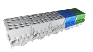 Cleme de distributie derivatie pentru conexiuni trifazice 25mm²/35mm²/ Cu-Al montaj pe sina DIN 100A - Img 1