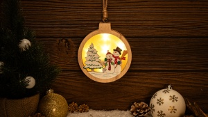 Decorațiune LED , om de zăpadă, rotund, cu baterii (X24011)