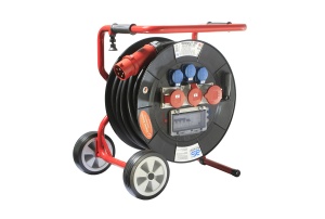 Derulator cablu 30m 5G6 Mamuth prelungitor pe tambur H07RN-F cu 2 prize CEE 400 V, 16 A, 5 poli, 1 priza 1x CEE 400 V, 32 A, 5 poli si 3 prize monofazice schuko IP44 - Img 1