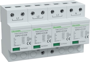 Descărcător de supratensiune T1+T2+T3, integrat, AC