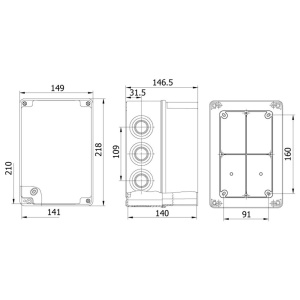 Doza patrata de ramificatie din plastic adanca ABS 210x140x140mm IP67 IK06 - Img 2