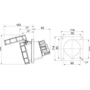 Priza trifazica 5 poli 125A 3P+N+E incastrabila ST oblica 6h CEE 380V IP67 - Img 2