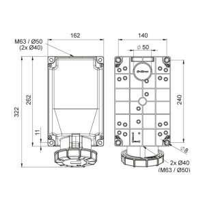 Priza trifazica aplicata 4 poli 125A 3P+E 6h CEE 380V IP67 - Img 3