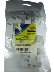 Set 100 buc suport cleme albe adezive 19x19 din plastic pentru prindere colier plastic - Img 2