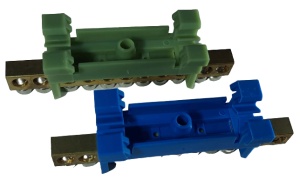Set cleme bloc terminal barete pentru impamantare si nul albastra si verde pe sina 11 gauri max 16mm2 63A - Img 3