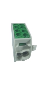 Clemă de distribuție - derivație verde Cu-Al 152A / 101A pe șină DIN 1 pol 2 intrări / borne (16+25mm²) si 2 ieșiri (16+25mm²) 1000V AC/DC - Img 2