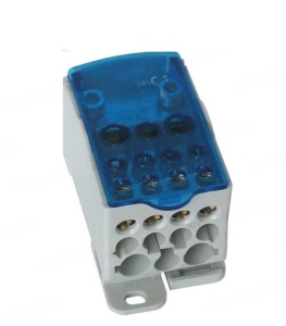 Clema de distributie pe sina 500A 1 pol cu capac intrare 24x8mm2 si iesire 2x6-35mm2 + 5x2.5-16mm2 + 4x2.5-10mm2 - Img 1