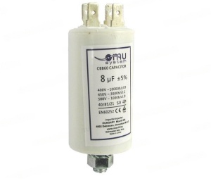 Condensator de operare 8μF 450V AC cu șurub M8, piuliță (6.4x0.8mm)