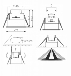 Detector senzor de prezență reală încastrat 360° 110-240V AC, detector de mișcare 24GHz 1200W ohmic reglabil IP54 - Img 2