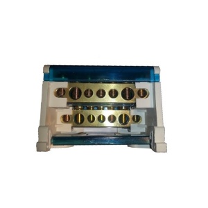 Distribuitor conexiuni 2 poli cu 7 gauri 100A 500V 65x51x45mm prindere pe sina DIN - Img 2