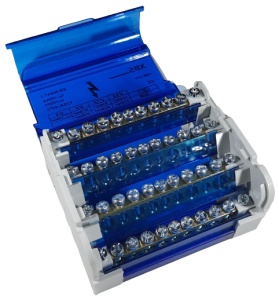 Distribuitor conexiuni 4 poli cu 11 gauri 125A 500V 100x51x88mm prindere pe sina DIN - Img 3