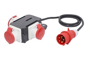 Distribuitor de curent intrare 5 poli 16A cablu 1.5 metri H07RN-F 5G1.5 iesire 3 prize trifazice 5 poli 16A maxim 11kW IP44 - Img 2