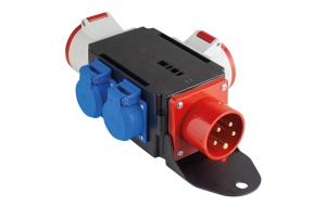 Distribuitor de curent trifazic MIXO CEE maxim 11kW intrare 5 poli 16A 400V iesire 5 poli 16A 400V, 5 poli 32A 400V si 2 prize schuko 230V IP44 - Img 2