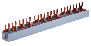 Pieptene busbar tip furca 3 poli 12 module(4x3 module) 63A 210mm 10mm² pentru conexiuni in sigurante