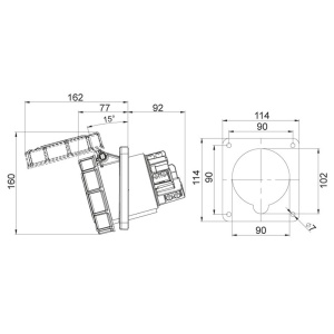 Priza trifazica 4 poli 125A 3P+E incastrabila ST oblica 6h CEE 380V IP67 - Img 2