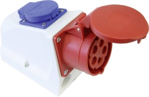 Priza trifazica aplicata 5 poli 3P+N+E 16A cu priza monofazica schuko 16A IP44 cablata in interior - Img 3
