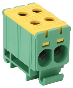 Clemă de derivaţie, fixare pe șină, verde-galben