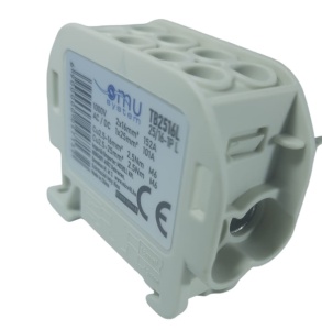 Clemă de distribuție - derivație gri Cu-Al 152A / 101A pe șină DIN 1 pol 2 intrări / borne (16+25mm²) si 2 ieșiri (16+25mm²) 1000V AC/DC - Img 3