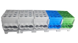 Cleme de distributie derivatie pentru conexiuni trifazice 25mm²/35mm² Cu-Al montaj pe sina DIN 100A 6 intrari per pol/clema - Img 3