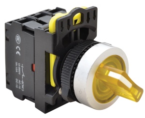 Comutator cu braţ luminos,LED,galben, 2 poz., cu revenire