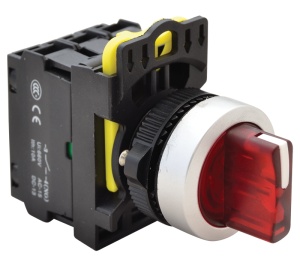 Comutator cu braţ luminos,LED,roşu, 3 poz., cu revenire