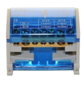 Distribuitor conexiuni 2 poli cu 7 gauri 100A 500V 65x51x45mm prindere pe sina DIN - Img 3