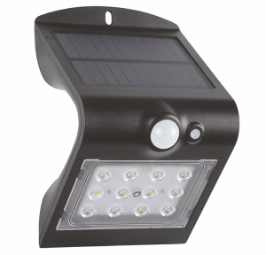 Lampă solară LED BUTTERFLY 1.5W 220lm 4000K neagră de perete IP65 detectare 90° la maxim 6 metri