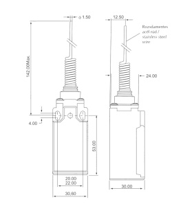 Limitator de cursa 1NO+1NC cu cu tijă de arc braț pivotant arc flexibil IP64 - Img 2
