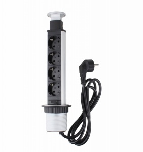 Priză schuko încastrabilă în blat de birou sau bucătărie, 4 posturi 220-240VAC 16A cablu 1.8m, pop-up