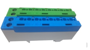 Set cleme terminale galben-verde PE si albastra N 80A 690V 2x1,5 - 10/16 mm² si 8 x 1,5 - 6 mm² derivatie distributie impamantare si nul, montare pe sina - Img 2