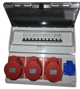 Tablou electric echipat cu 3 prize 5 poli 32A si 2 prize monofazice schuko si sigurante organizare de santier plastic IP44 - Img 2