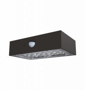 Aplică de exterior 3W 350lm 4000K IP65 felinar solar de perete culoare neagră ABS + PC detectie 140°x70° pana la 6 metri, baterie 18650, 3.7V, 1200mAh, 4.44Wh