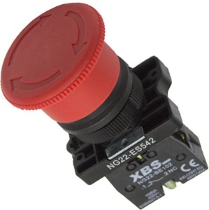 Buton rosu de urgenta ciuperca STOP 1NC 6A cu cap de eliberare 40mm pentru tablouri electrice