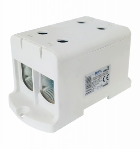 Clema terminala conexiune 1 pol gri Cu-Al 4 gauri 35-240mm² montare pe sina DIN 35mm 380A (Al) 425A ( Cu) cu surub imbus