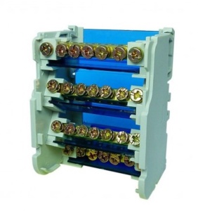 Distribuitor conexiuni 4 poli cu 7 gauri 100A 500V 65x51x88mm prindere pe sina DIN - Img 2