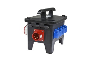 Distribuitor de putere pentru santier 16A 11kW IP44 cu protectie diferentiala intrare fisa 5 poli 6h 16A iesire 2 x prize CEE 5 poli 16A IP44 si 4 prize schuko IP44