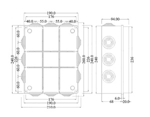 Doza aplicata patrata 240x190x90mm IP55 pentru distributie jonctiune ABS rezitenta UV cu presetupe - Img 2