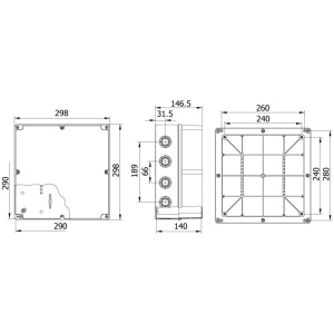 Doza patrata de ramificatie din plastic adanca ABS 290x290x140mm IP67 IK06 - Img 2