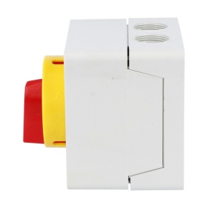 Intrerupator 20A 5.5kw 0-1 ON-OFF 3 poli IP65 75x75mm cu came industrial aplicat casetat cu maner galben rosu - Img 3