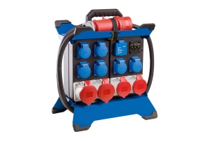 Prelungitor Stecky Duo 3 pentru santier cu 6 prize monofazice schuko 16A 250V, 2 prize trifazice CEE 5 poli 16A , 2 prize trifazice CEE 5 poli 32A IP44 si 2 porturi USB 5V 2.4A IP44