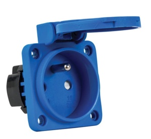 Priza standard francez incastrabila albastra pentru tablouri electrice 16A protectie copii IP44