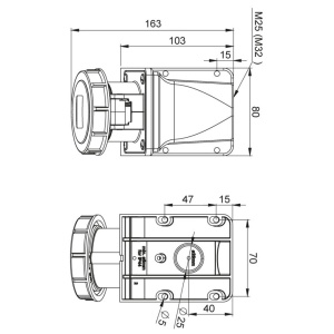 Priza trifazica aplicata 5 poli 32A 3P+N+E 6h CEE 380V IP67 - Img 2