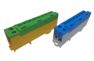 Set cleme terminale galben-verde PE si albastra N 80A 690V 2x1,5 - 10/16 mm² si 8 x 1,5 - 6 mm² derivatie distributie impamantare si nul, montare pe sina - Img 3