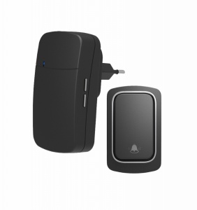 Sonerie fără fir și fără baterie 1 transmițător - comutator cinetic (1buton) și 1 receptor negru ( 1 sonerie) la priză , 38 melodii, distantă 150m. IP68 (buton)